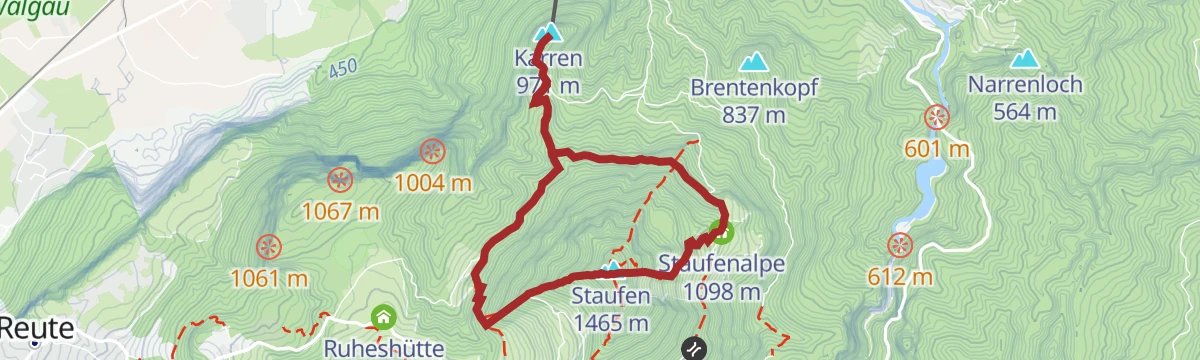 Route map: Alpine Bergtour: Dornbirn Karren – Staufenspitze
